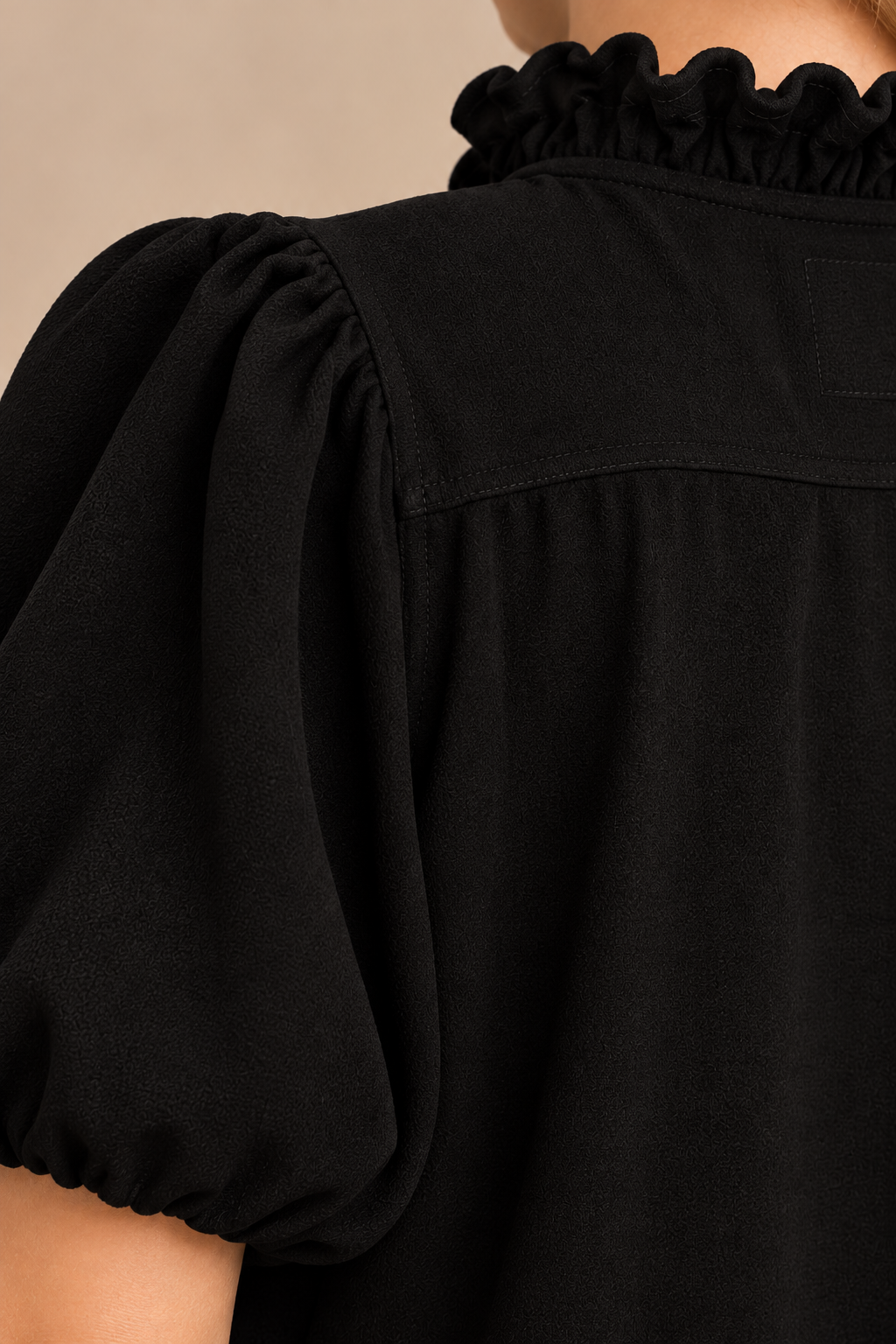 Linen Scallop Trim V-Neck Blouse