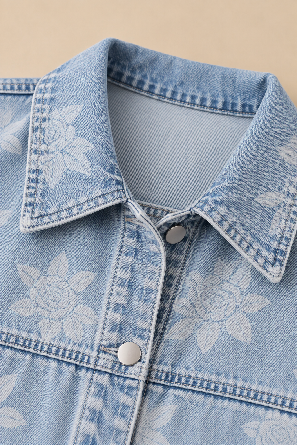 BiBi Printed Washed Denim Jacket With Pocket