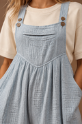 BiBi Vintage Washed Crinkle Gauze Wide Leg Overalls