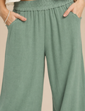 Umgee Linen Wide Leg Cropped Pants with Lace Trim
