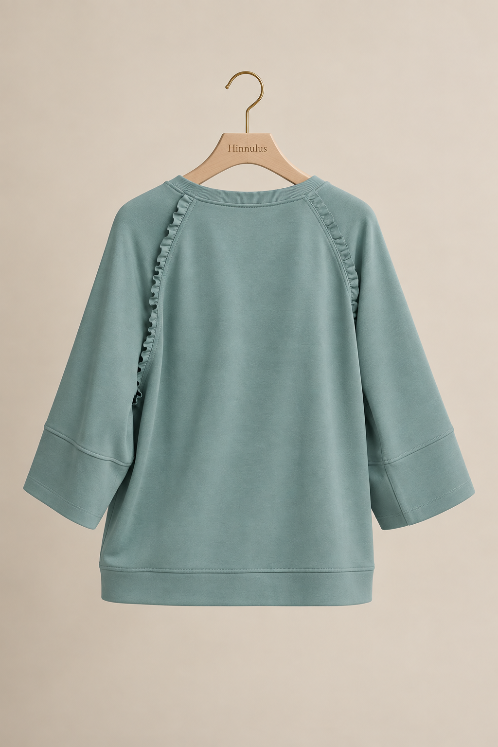 Umgee Ruffle Trim 3/4 Raglan Sleeve Top