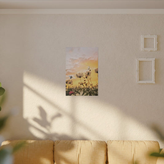 Sunset Wildflower Canvas Print — Meadow Flowers with Butterflies Wall Art