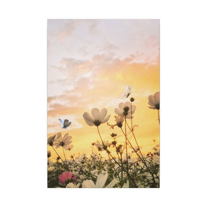 Sunset Wildflower Canvas Print — Meadow Flowers with Butterflies Wall Art