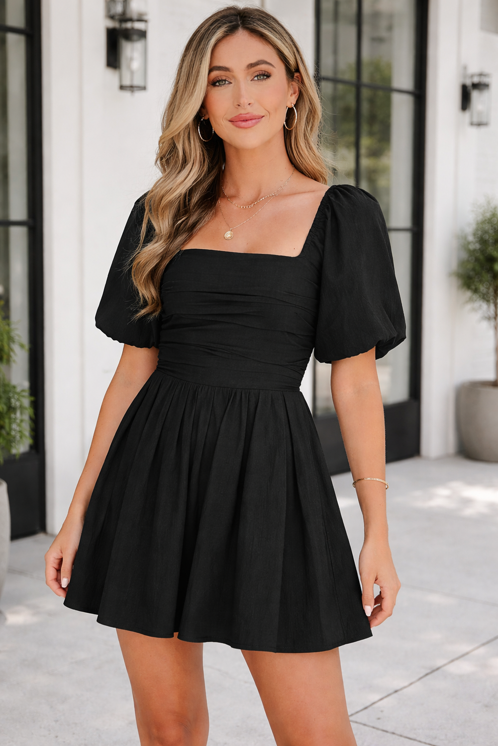 Malaysia Ruched Puff Sleeve Romper-0