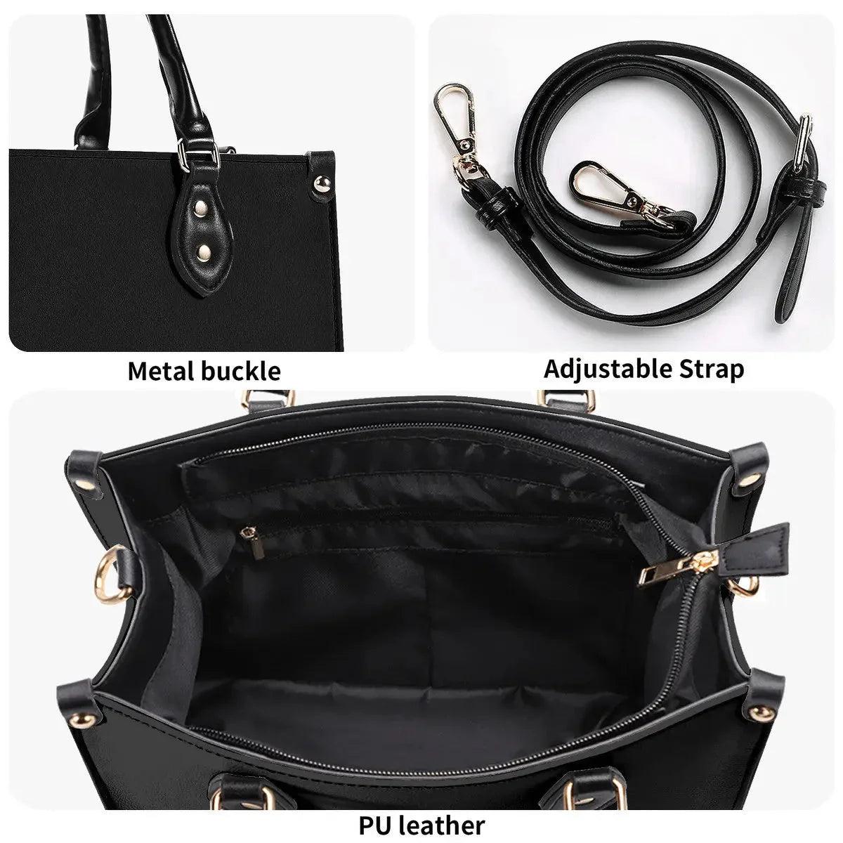 Black Handbag with Brand Name | Medium Size – Stylish Women’s Purse - Hinnulus