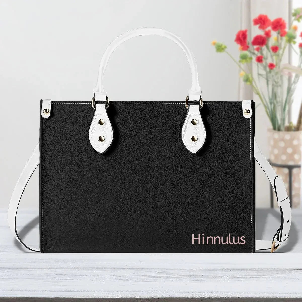 Black Handbag with Brand Name | Medium Size – Stylish Women’s Purse - Hinnulus
