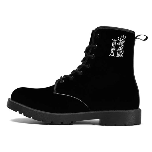 Black Vegan Leather Boots with Brand Logo | Eco-Friendly All-Season Footwear - Hinnulus