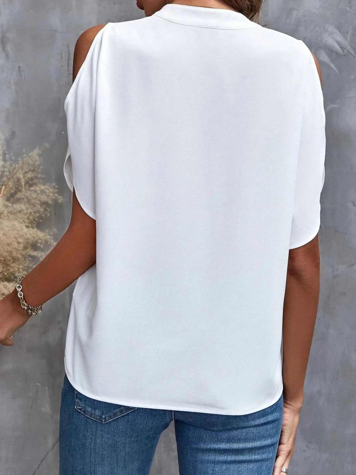 Cold Shoulder Notched Blouse - Hinnulus