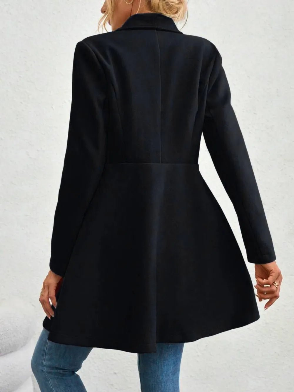 Collared Neck Button Up Long Sleeve Coat - Hinnulus
