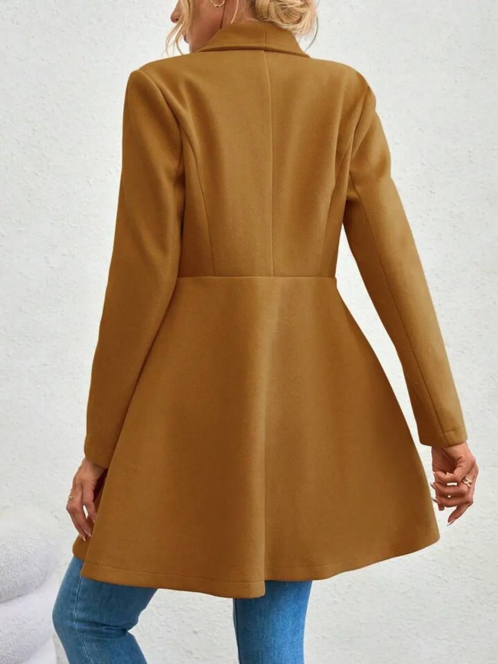 Collared Neck Button Up Long Sleeve Coat - Hinnulus