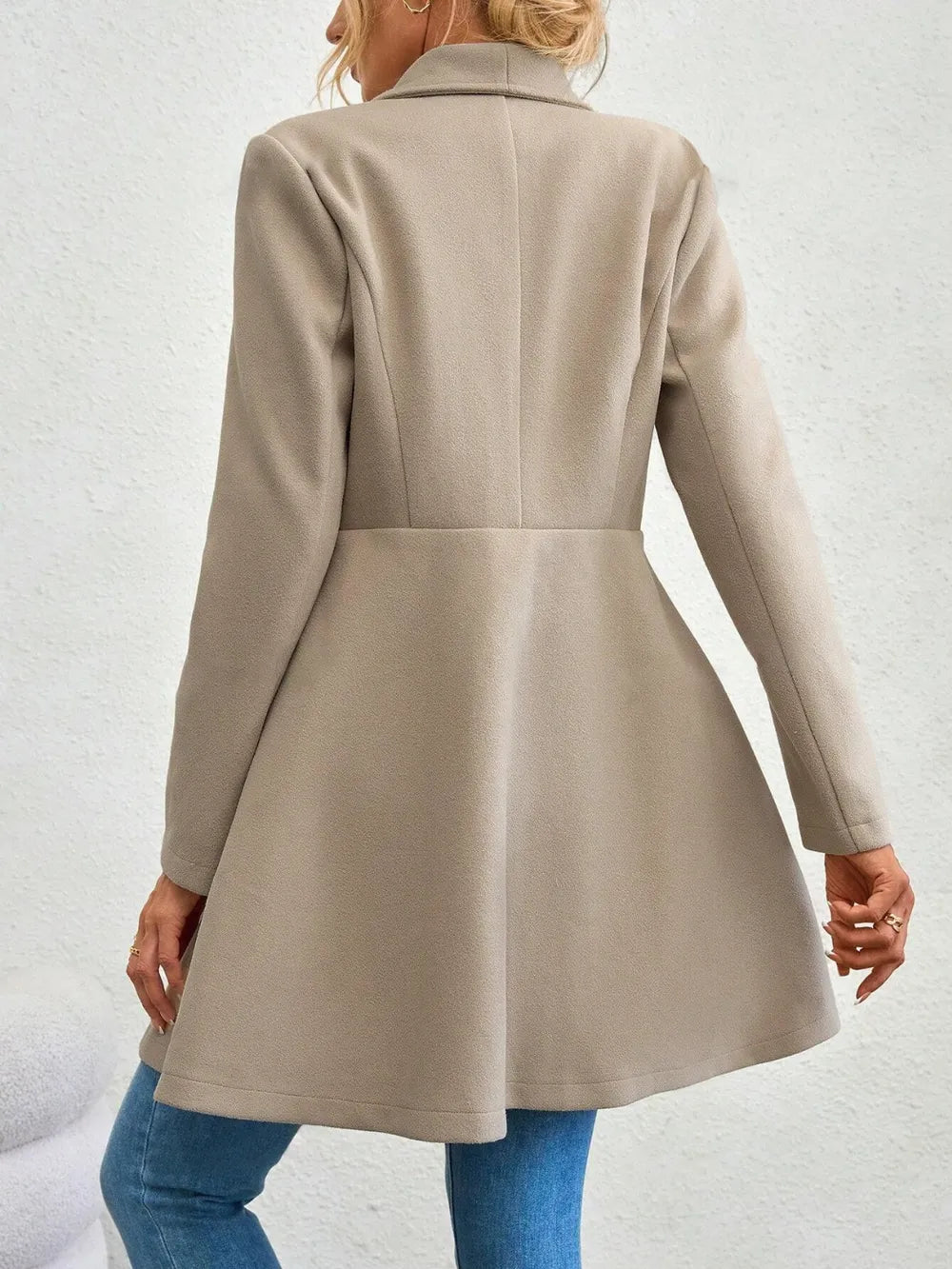 Collared Neck Button Up Long Sleeve Coat - Hinnulus