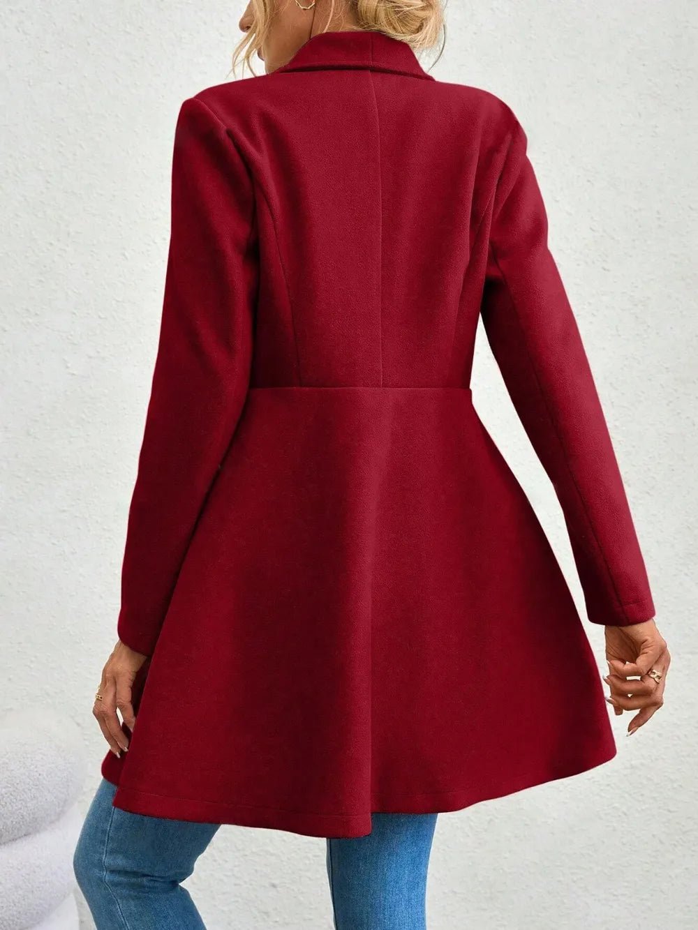 Collared Neck Button Up Long Sleeve Coat - Hinnulus