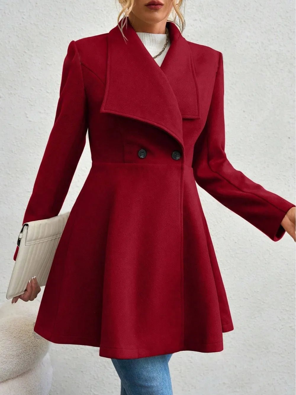 Collared Neck Button Up Long Sleeve Coat - Hinnulus