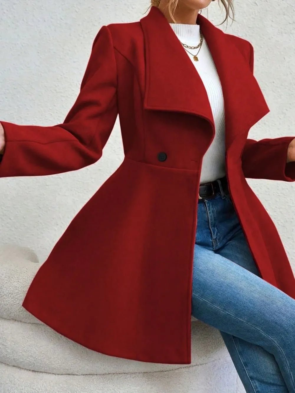 Collared Neck Button Up Long Sleeve Coat - Hinnulus