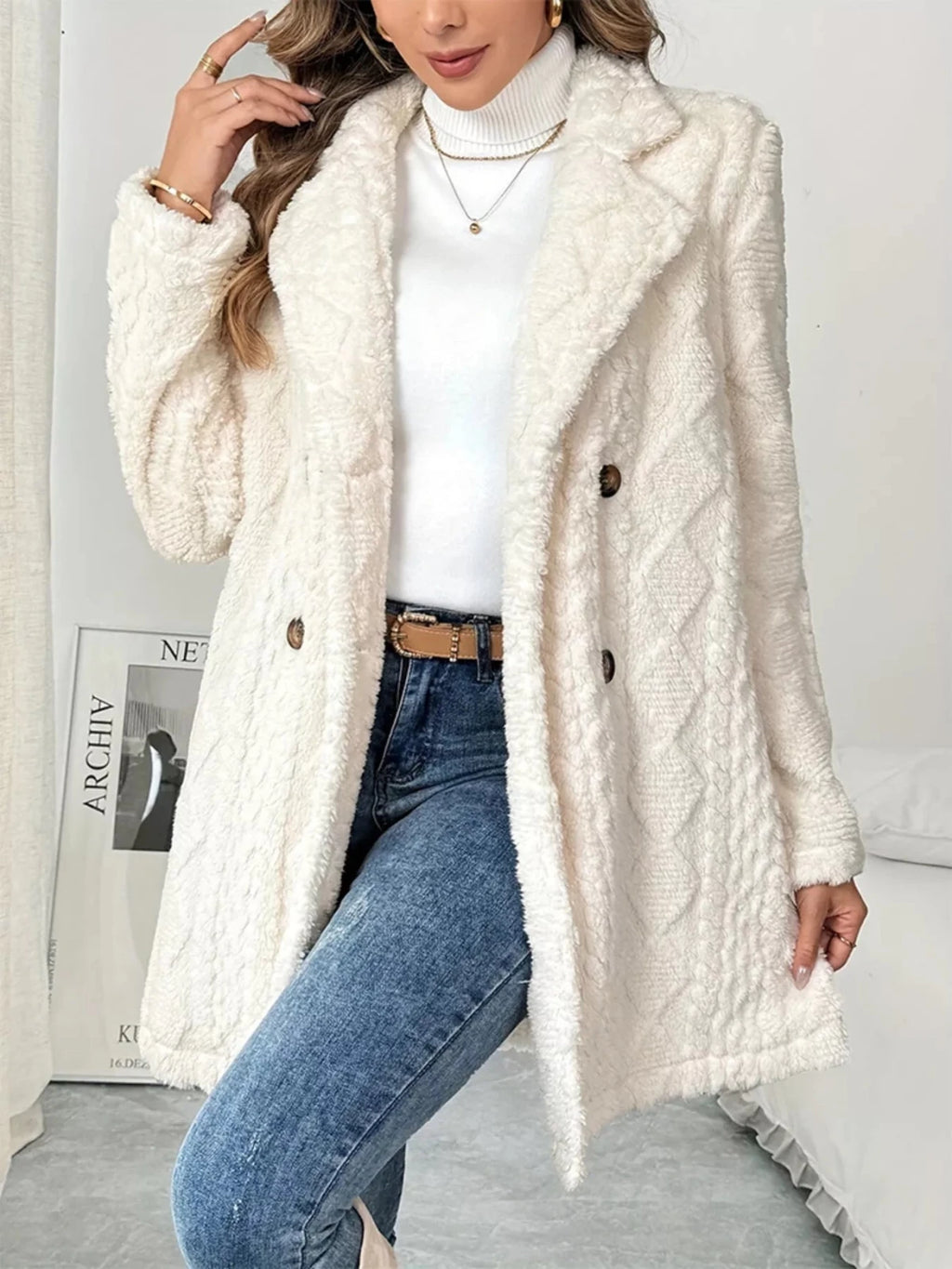 Fleece Double - Breasted Longline Coat - Hinnulus
