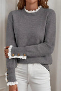 Lace Trim Mock Neck Sweater - Hinnulus
