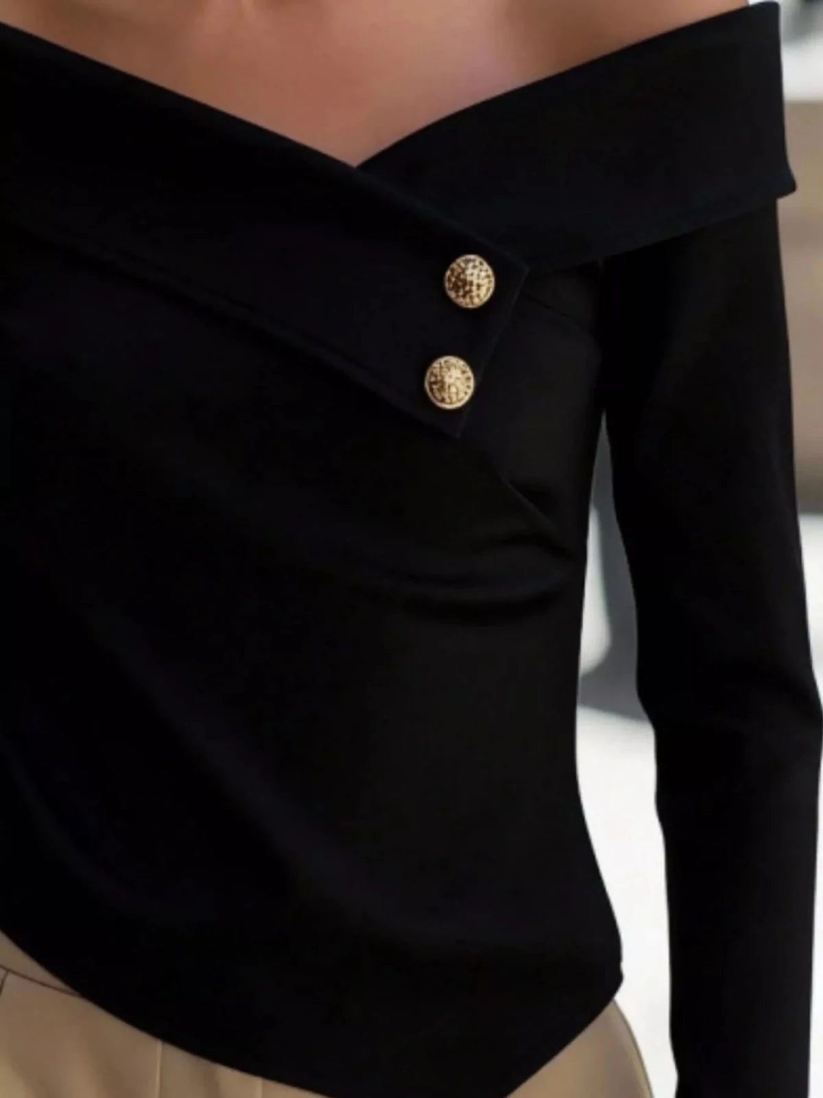 Off - Shoulder Button Detail Blouse - Hinnulus