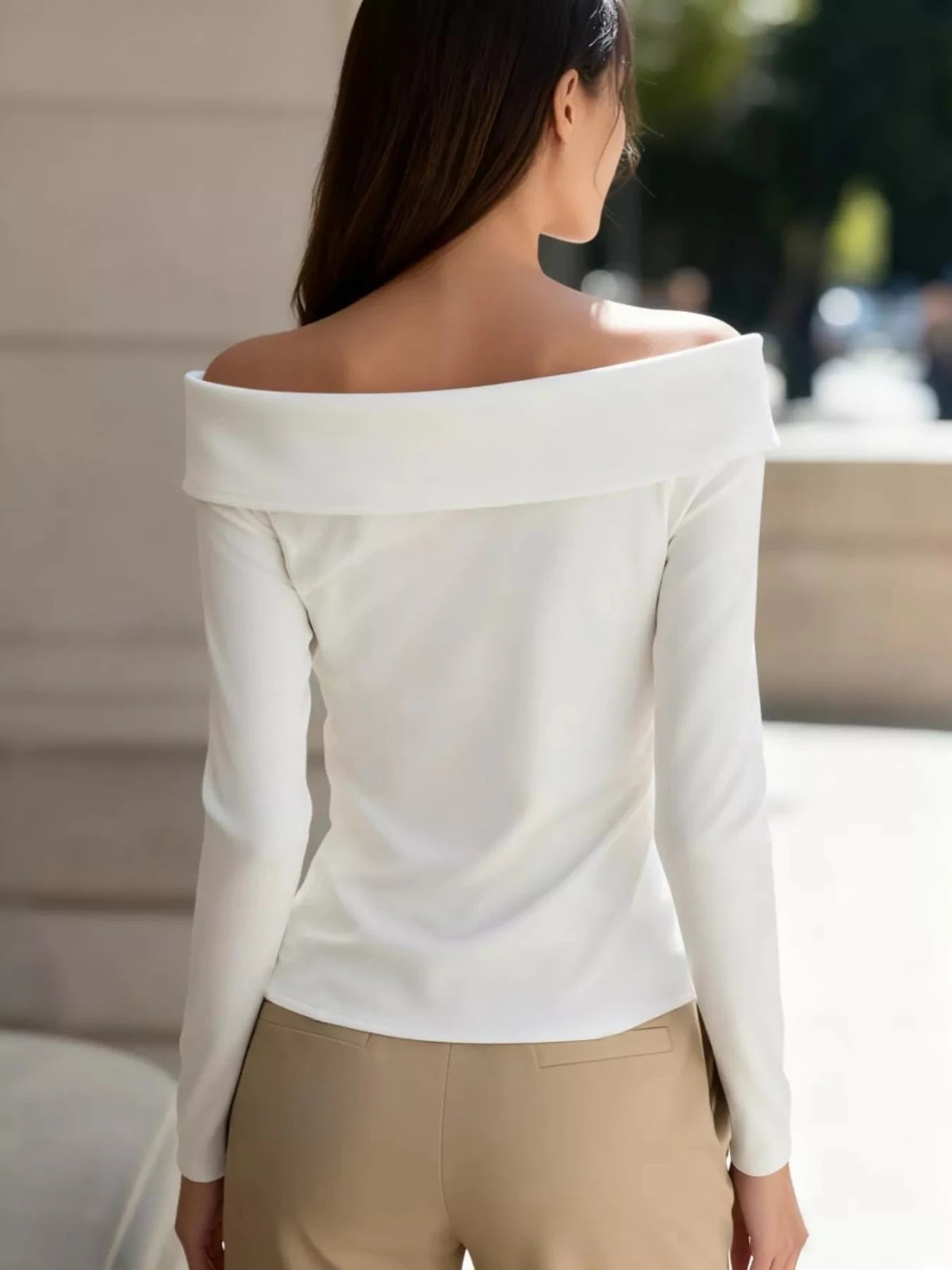 Off - Shoulder Button Detail Blouse - Hinnulus
