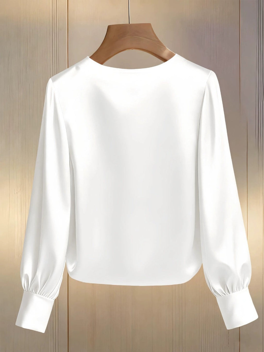 Pearl Trim Round Neck Silk Blouse - Hinnulus