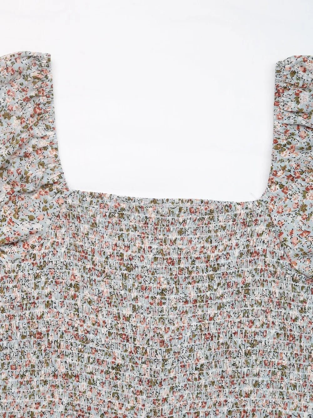 Perfee Ditsy Floral Smocked Square Neck Puff Sleeve Jumpsuit - Hinnulus