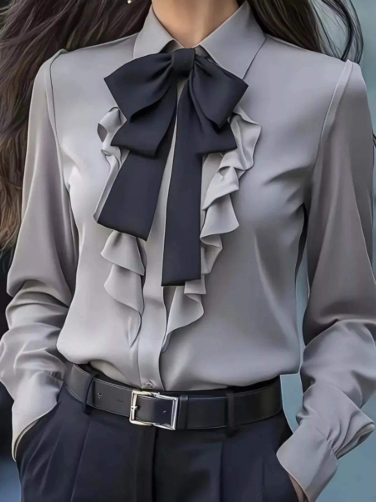 Ruffled Tie Front Long Sleeve Blouse - Hinnulus
