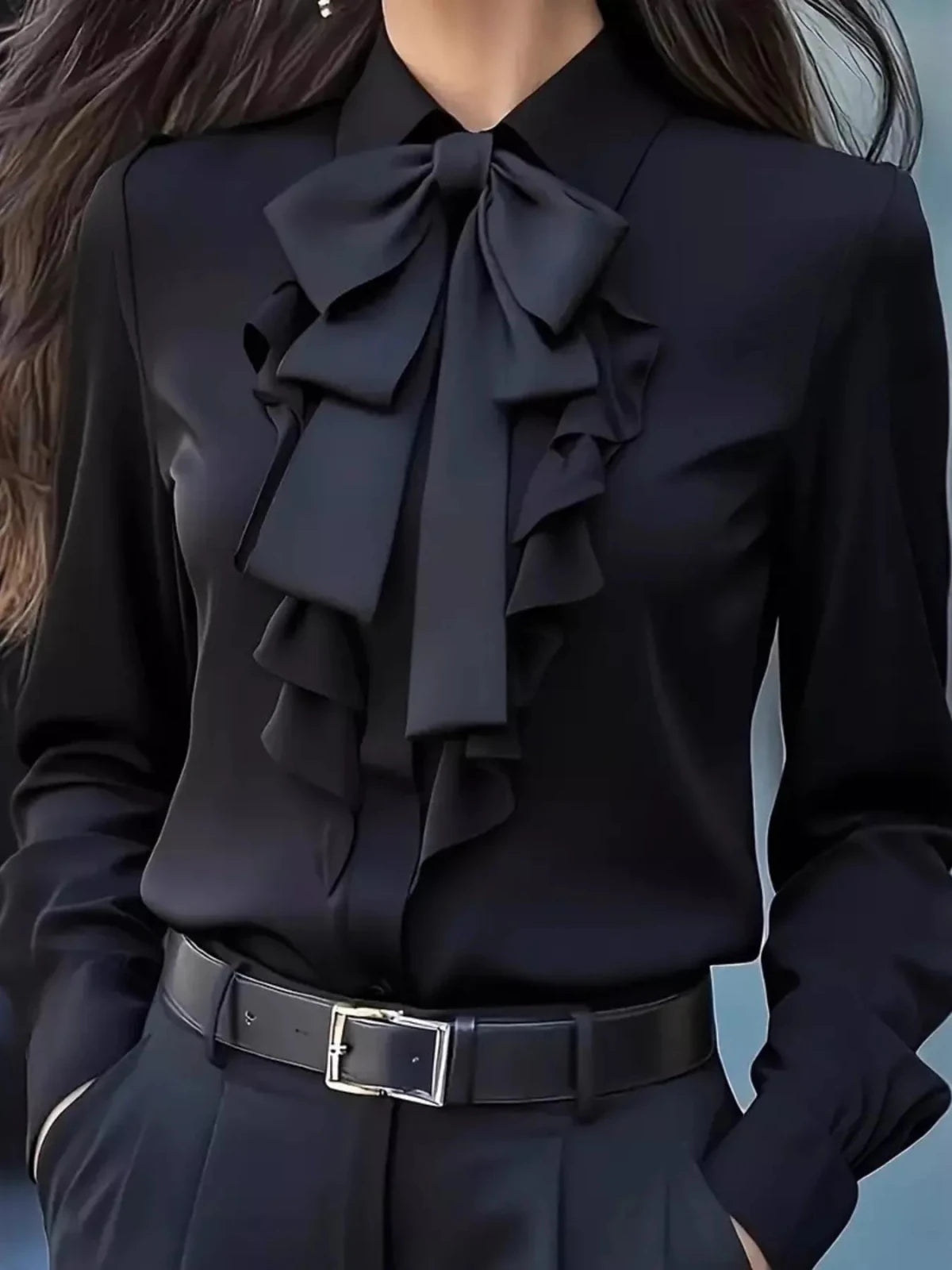 Ruffled Tie Front Long Sleeve Blouse - Hinnulus