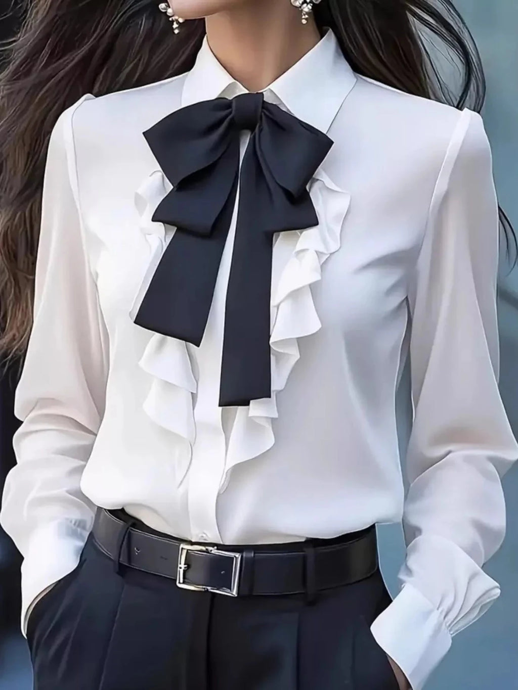 Ruffled Tie Front Long Sleeve Blouse - Hinnulus