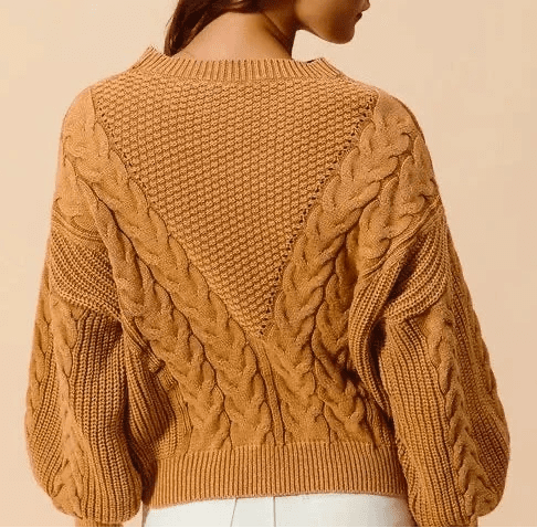 SO ME Mineral Washed Loose Fit Textured Cable Sweater - Hinnulus
