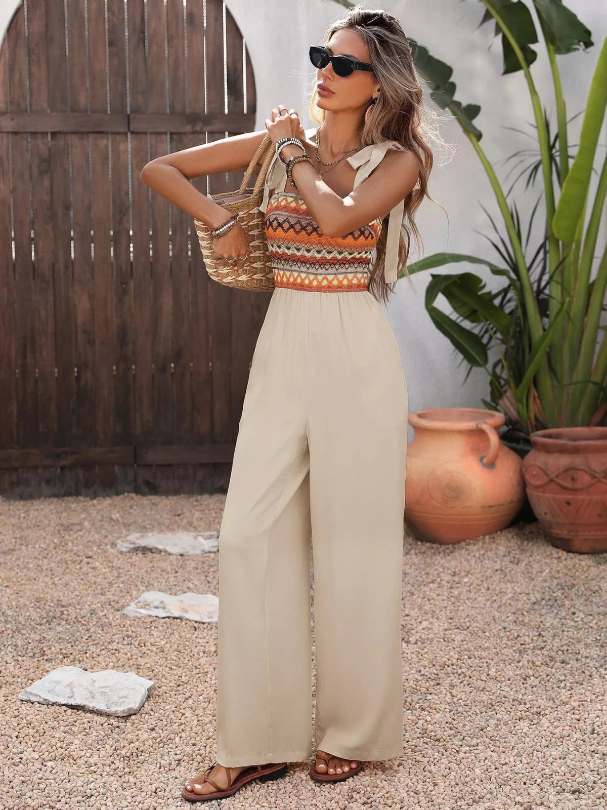 Tie Shoulder Wide Leg Jumpsuit - Hinnulus