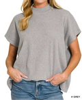 Zenana Viscose Mock Neck Short Sleeve Boxy Sweater - Hinnulus